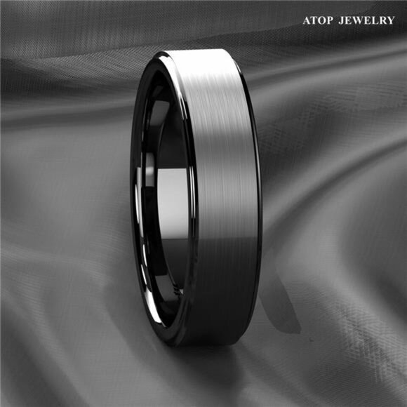 6mm Black Brushed Titanium Men's Wedding Band Ring - Unisex Wedding Ring - Picture 4 of 6